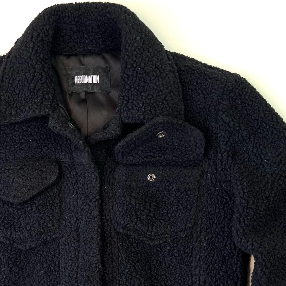 Reformation Faux Shearling Teddy Sherpa Jacket Black Size X-small - Picture 4 of 10